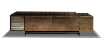 Athens Console sideboard with solid wood doors and slatted top edge, lacquered steel accents