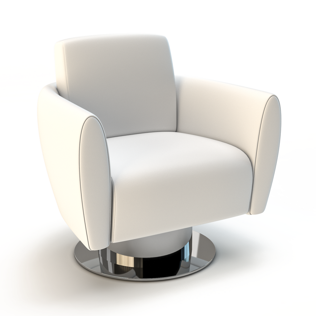 White Romos Chair white upholstered swivel armchair with chrome base for modern decor