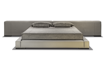 Modern Hollywood Bed with integrated headboard and gray bedding for stylish comfort