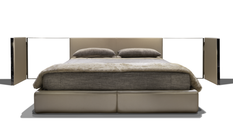Beige Venice Bed with plush headboard and two pillows for cozy bedroom decor