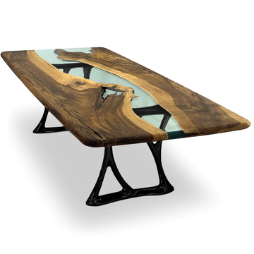 pheraea walnut wood river dining table, walnut wood dining table, resin river dining table, black dining table, modern dining table, contemporary dining table, stylish dining table, luxury dining table